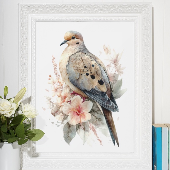 Watercolor Mourning Dove Bird Portrait Wall Art Illustration Print Unframed - Picture 5 of 6